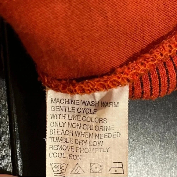 ❤️ 2/$11 Y2K Izod Jeans Waffle Knit Red Orange Fleece Hoodie Mens Large - Picture 7 of 9